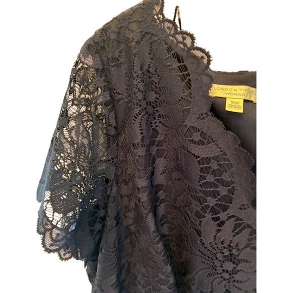 London Times Navy Lace V Neck Short Sleeve Fit and Flare Midi Dress - Size 18W - Picture 4 of 9